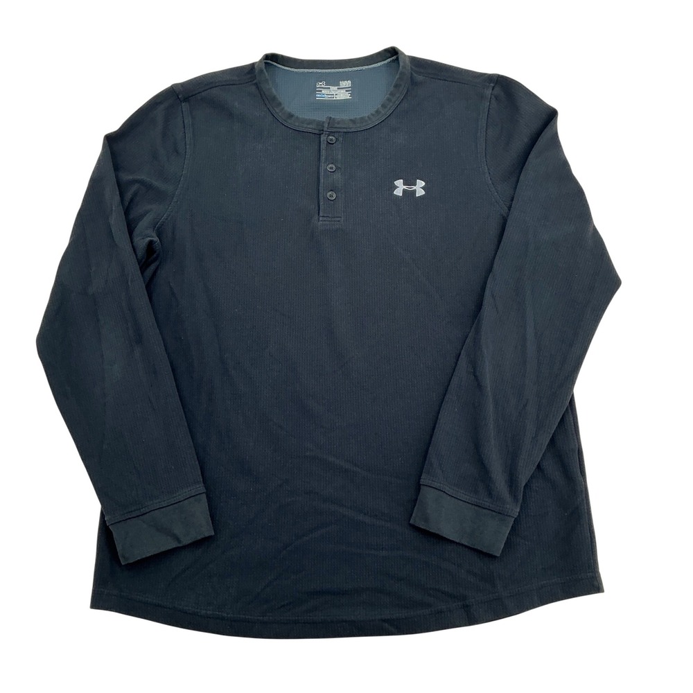 Under Armour Henley Mens Large Black ColdGear Waffle Knit Thermal Athletic Shirt